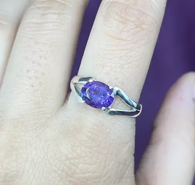 Prong Set Oval Amethyst Solitaire Ring 925 Sterling Silver February Birthstone • $27.56