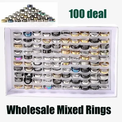Wholesale Lot 100PCS Mixed Ring Men's Women's Fashion Stainless Steel Band Rings • $18.99