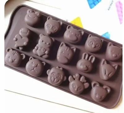 15 Animals Tiger Monkey Cat Silicone Mould Chocolate Fondant Jelly Ice Cube Mold • £2.72