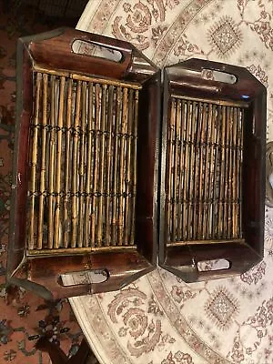 Pair Of Antique Bamboo Dresser Trays Asian Chippendale • $80