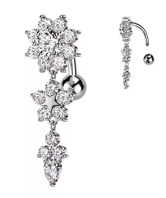 £5.50 • Buy TITANIUM Reverse Dangle Belly Bar Flower & Star - 6mm 8mm 10mm 12mm 14mm 16mm