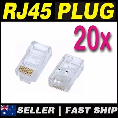 20 X Clear RJ45 CAT5 CAT5E CAT6 Modular Plug Network Connector Broadband ADSL 2 • $5.95