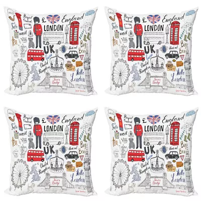 Hipster Pillow Cushion Set Of 4 London Double Decker Bus • £20.99