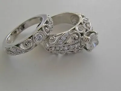 1.2Ct White Round CZ Vintage Engagement Ring Matching Wedding Set In Silver • $122.45