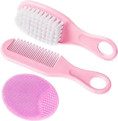 Baby Hair Brush And Comb 3 Piece Set Cradle Cap Gentle Brushes FAST FREE POSTAGE • £4.95