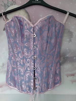 Gorgeous Lilac And Pink Boned Corset Top Stud Fastening With Ribbon Back Ties • £5