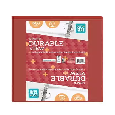 Durable View 3-Ring Binder 3  D Rings Red 4 Pack • $17.08
