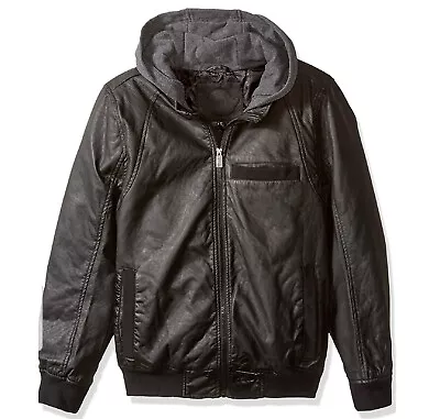 Urban Republic Faux Leather Hooded Safari Jacket - XL ( Black ) • $32.79