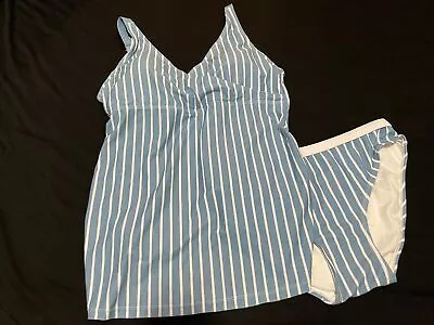 EUC Kindred Bravely Maternity Tankini Swim Suit Blue Stripe L/XL • $17.99