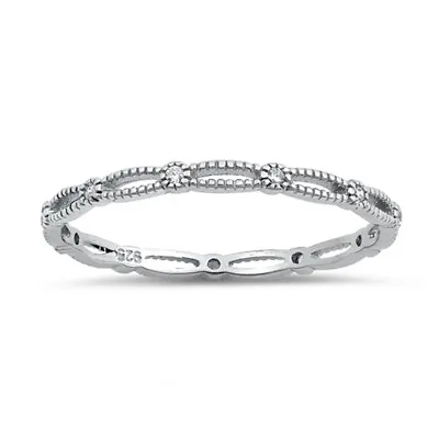 Clear CZ Thin Dainty Midi Knuckle Stackable Ring Sterling Silver Band Sizes 3-10 • $12.29