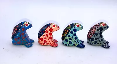 Mexican Frog Figurines Hand Painted Paper Mache Set Of 4 Mini Frogs • $16