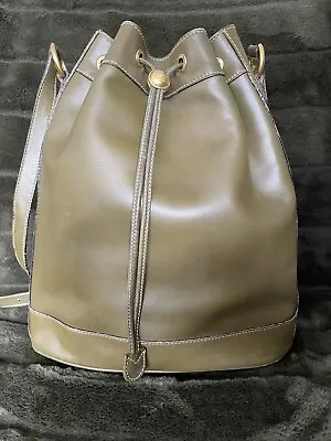 Vintage Gucci Olive Green Leather Drawstring Bucket Bag Adj Strap Gold Hardware • $549.99