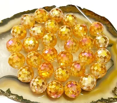 12mm Faceted AB Yellow Crystal Quartz Round Loose Beads 16PCS • $6.50