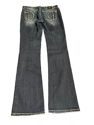 Miss Me PEACE SIGN Bootcut Jeans Size 28 X 34.5 Low  Rise Y2K Denim Medium Wash • $29.99