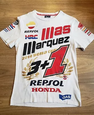 Honda Shirt Mens Small White Graphic Print Repsol Marquez 2014 VTG Racing Retro • £24.99