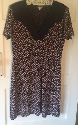 Cath Kidston Jersey Vintage 40s Floral Print Short Sleeve Tea Dress 14 Lindy Hop • £15