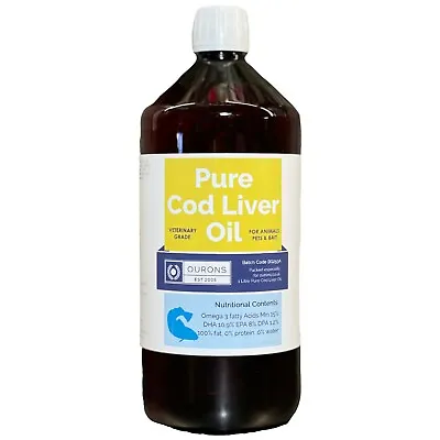 1 Litre Pure Cod Liver Oil Liquid For Animals - Fish Oil - Feed Grade Supplement • £15.99