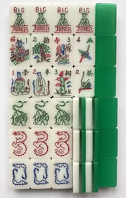 Mah Jong Lucite Tri Color Green Big Jokers Natural Complete Set 156 Tiles • $650