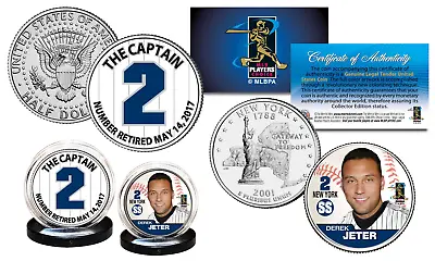$12.95 • Buy DEREK JETER Yankees Captain #2 Retired 5/14/2017 OFFICIAL US 2-Coin Set QTR/JFK