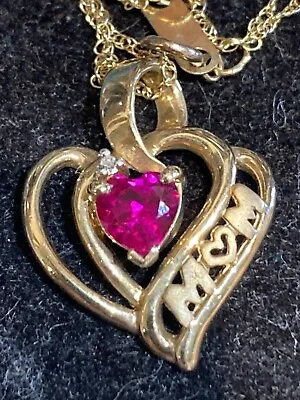 Heart Necklace MOM With Diamond And Ruby 10K • $139