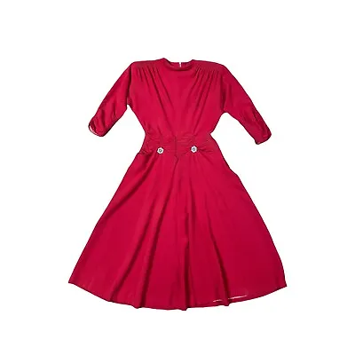 1940s Dress Lipstick Red Rayon Crepe Red • $179.99