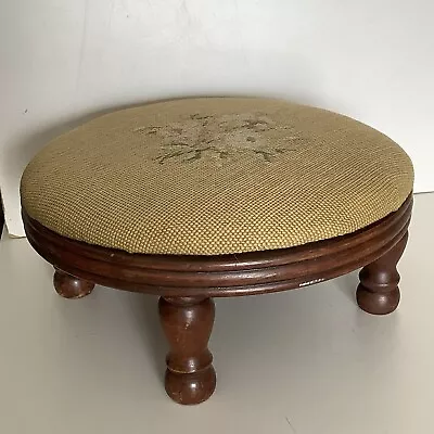 Vintage Mid Century Floral Needlepoint Tapestry Footstool Foot Stool 6  Tall • $99.99