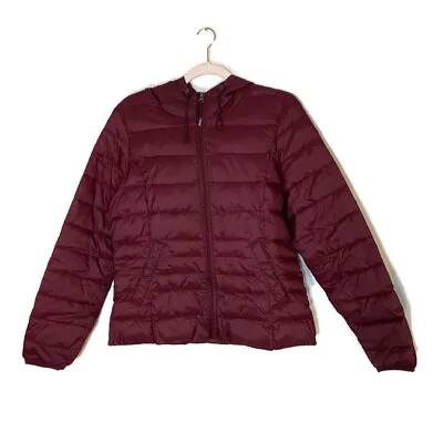 Vero Moda Puffer Quilted Jacket Hooded Burgundy Sz M Outdoor Pockets READ • $22.78