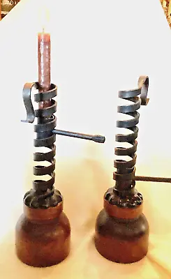Vintage Wood & Wrought Iron Adjustable Spiral Courting Candle Holder • $32.50