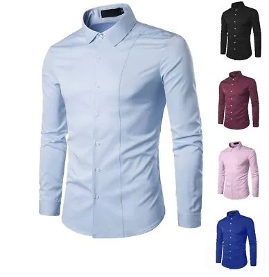 Mens Casual Formal Shirts Slim Fit Shirt Top Long Sleeve M L XL XXL PS29 • £12.99