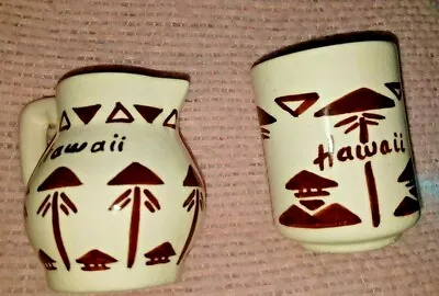 Vintage Hawaii Sugar & Creamer Mid Century Happy Hawaiian Brown Pottery • $14.99