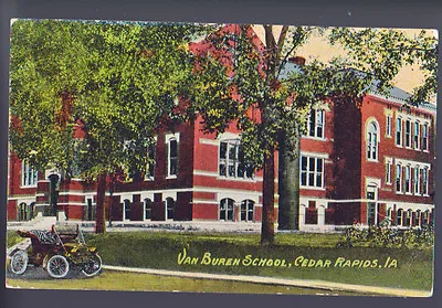 CEDAR RAPIDS IOWA IA Van Buren School Car Vintage Postcard • $5