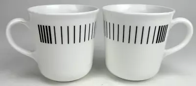 2 Vintage Corning Black Striped White Modernist 8oz Coffee Mugs Cups Ware USA • $12.99