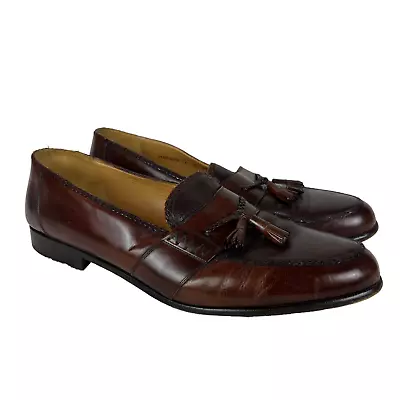 Mezlan Loafers Mens 14 Brown Leather Madison Tassel Braided Trim Dress Shoes 14M • $74.98