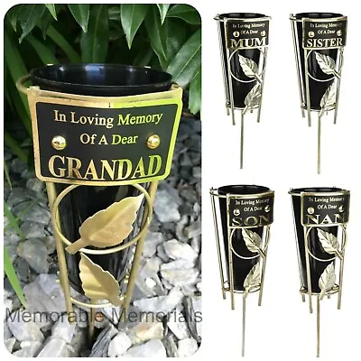 In Loving Memory Grave Pot Flower Vase Metal Spike Memorial Tribute Crematorium • £4.95