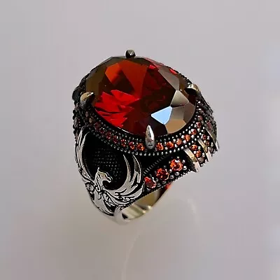 Solid 925 Sterling Silver Turkish Jewelry Phoenix Garnet Men's Ring All Size • $52