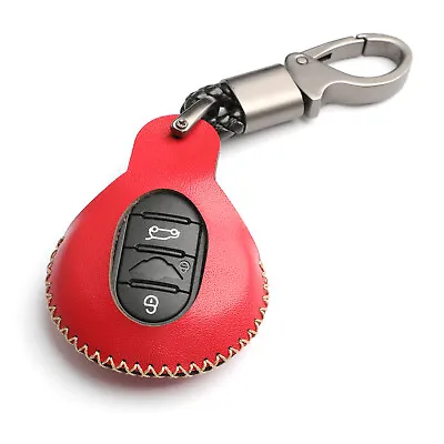 New Red Leather For MINI Cooper F55 F56 F57 3 Buttons Key Fob Chain Cover Case • $9.49