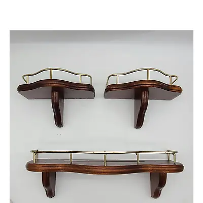 3 Vintage Wood Wall Shelves W/Rails Home Interior Plate Groove & Candle Holder  • $93.50