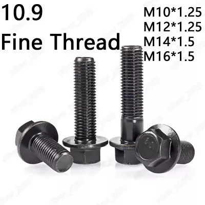 Black 10.9 Steel  Fine Thread Hexagon Flange Head Bolts Screws M10 M12 M14 M16 • $84.96