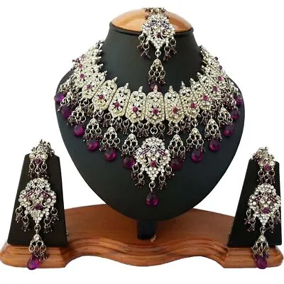 $50.39 • Buy Bollywood Party Wear Gold Plated Polki Kundan Choker Earrings Indian Jewelry Set