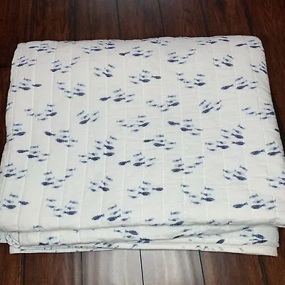 Sigrid Olsen King Quilted Bedspread Coverlet Coastal White Blue Fish 105x90  • $58.28