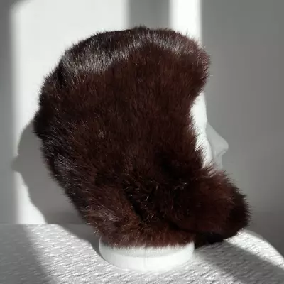 Vintage Russian Mink Real Fur Brown Winter Trapper Hat Ear Flaps Buttoned Full • $114.95