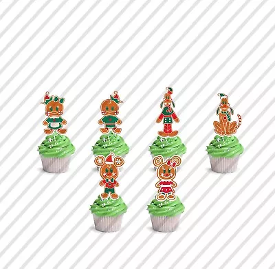 12 Mickey Mouse Gingerbread Cupcake Topper Pick Favor Party Holiday Christmas • $10.25