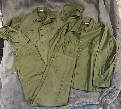Lot Of 2 Vietnam 60s Army Utility Shirts Type 1 OG 107 Green Sateen & Pants Sz M • $189.99