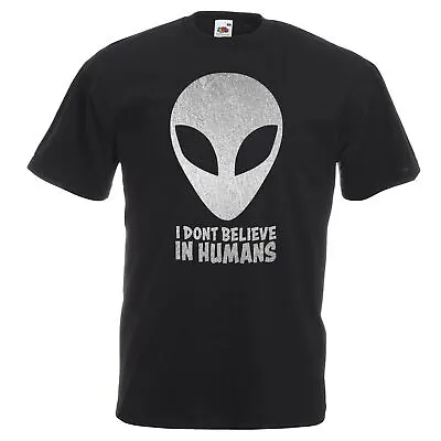 Unisex Black I Don't Believe In Humans Aliens Area 51 UFO Funny T-Shirt • £12.95