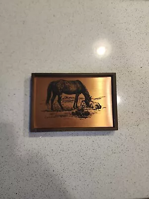 Vintage Jack Hines Etched Copper Art Framed Appaloosa Horses Mare Foal Montana • $39.99
