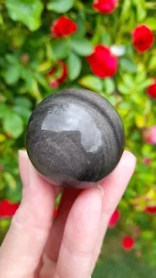 Silver Sheen Obsidian Crystal Ball / Sphere 4cm • £15.99