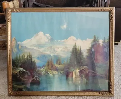 Antique Framed Thomas Moran Print Rocky Mountains Landscape Tonalist Gold Tone  • $225