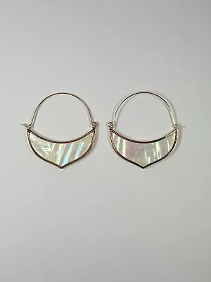 Gold Tone Mother Of Pearl Pointed Hoop Earrings Crescent Moon EUC • $9.99