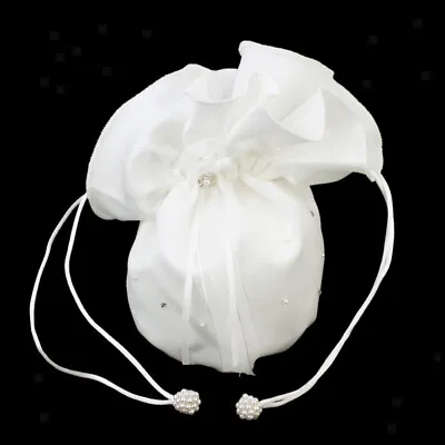 £10.62 • Buy White/  Satin Bridal   Bag Flower Girl Bridesmaid Handbag Wedding Pouch
