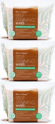 Skin Deep Self Tanning Wipes With Aloe Vera 20 Wipes X 3 • £6.81